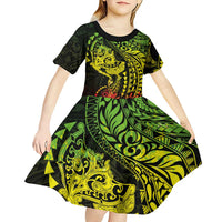 Hawaiian Manta Ray and Hammerhead Shark Tribal Tattoo Kid Short Sleeve Dress with Polynesian Tribal Pattern Reggae Style LT03 - Polynesian Pride