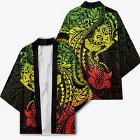 Hawaiian Manta Ray and Hammerhead Shark Tribal Tattoo Kimono with Polynesian Tribal Pattern Reggae Style