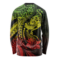 Hawaiian Manta Ray and Hammerhead Shark Tribal Tattoo Long Sleeve Shirt with Polynesian Tribal Pattern Reggae Style LT03 - Polynesian Pride
