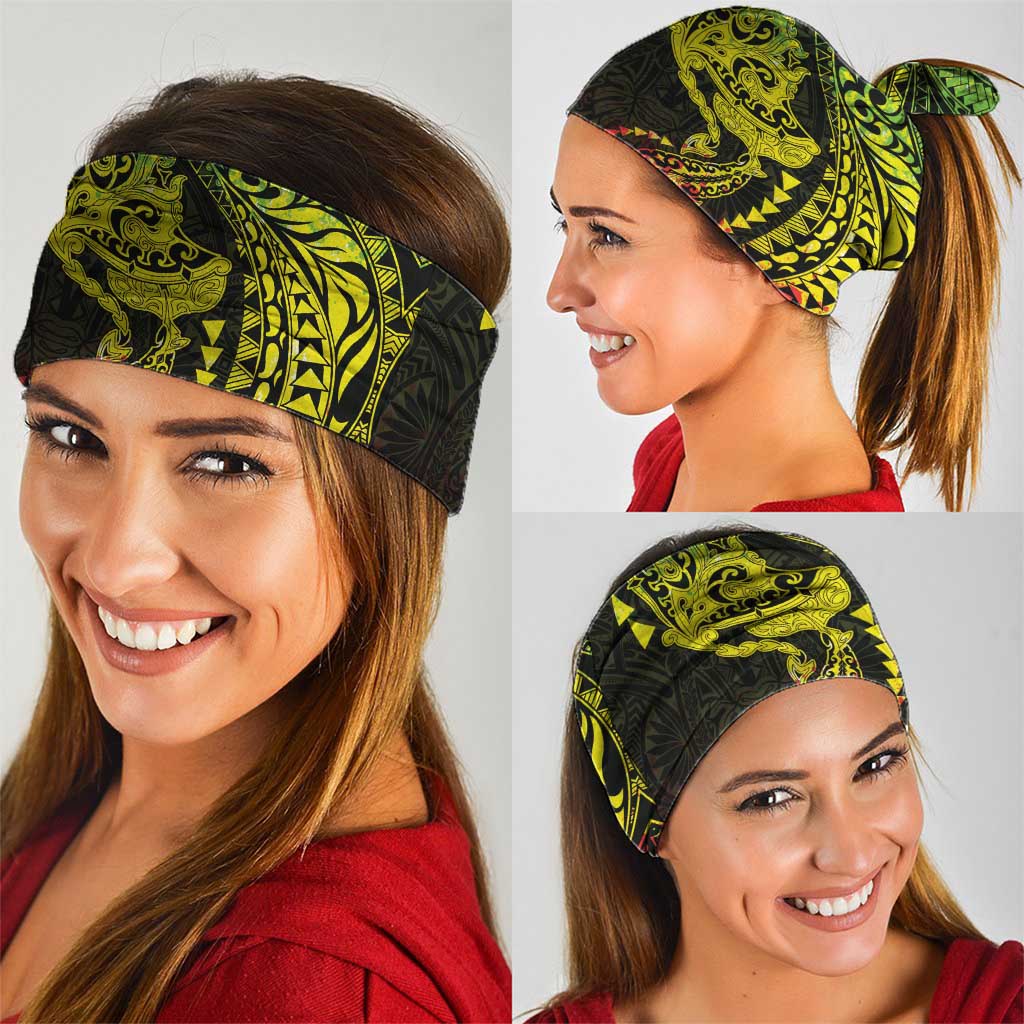Hawaiian Manta Ray and Hammerhead Shark Tribal Tattoo Neck Gaiter with Polynesian Tribal Pattern Reggae Style