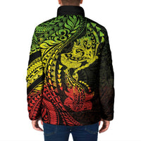 Hawaiian Manta Ray and Hammerhead Shark Tribal Tattoo Padded Jacket with Polynesian Tribal Pattern Reggae Style
