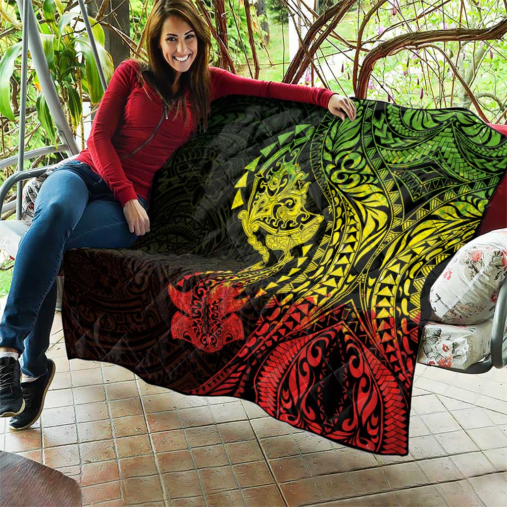 Hawaiian Manta Ray and Hammerhead Shark Tribal Tattoo Quilt with Polynesian Tribal Pattern Reggae Style