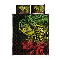 Hawaiian Manta Ray and Hammerhead Shark Tribal Tattoo Quilt Bed Set with Polynesian Tribal Pattern Reggae Style