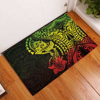 Hawaiian Manta Ray and Hammerhead Shark Tribal Tattoo Rubber Doormat with Polynesian Tribal Pattern Reggae Style