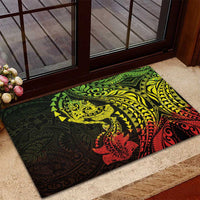 Hawaiian Manta Ray and Hammerhead Shark Tribal Tattoo Rubber Doormat with Polynesian Tribal Pattern Reggae Style
