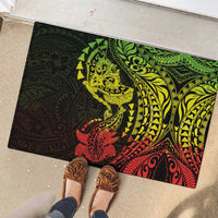 Hawaiian Manta Ray and Hammerhead Shark Tribal Tattoo Rubber Doormat with Polynesian Tribal Pattern Reggae Style