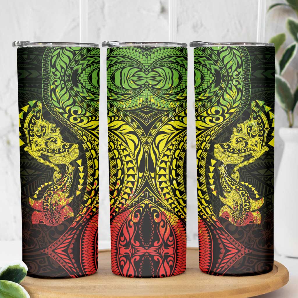 Hawaiian Manta Ray and Hammerhead Shark Tribal Tattoo Skinny Tumbler with Polynesian Tribal Pattern Reggae Style LT03 - Polynesian Pride