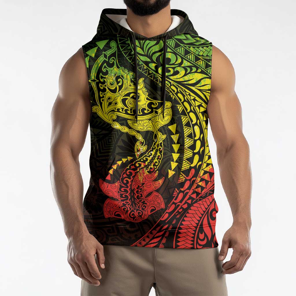 Hawaiian Manta Ray and Hammerhead Shark Tribal Tattoo Sleeveless Hoodie with Polynesian Tribal Pattern Reggae Style LT03 - Polynesian Pride
