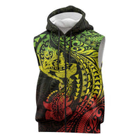 Hawaiian Manta Ray and Hammerhead Shark Tribal Tattoo Sleeveless Zip Hoodie with Polynesian Tribal Pattern Reggae Style LT03 Multicolor - Polynesian Pride