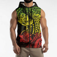 Hawaiian Manta Ray and Hammerhead Shark Tribal Tattoo Sleeveless Zip Hoodie with Polynesian Tribal Pattern Reggae Style LT03 - Polynesian Pride