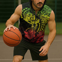 Hawaiian Manta Ray and Hammerhead Shark Tribal Tattoo Sleeveless Zip Hoodie with Polynesian Tribal Pattern Reggae Style LT03 - Polynesian Pride