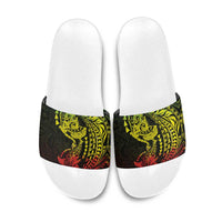Hawaiian Manta Ray and Hammerhead Shark Tribal Tattoo Slide Sandals with Polynesian Tribal Pattern Reggae Style