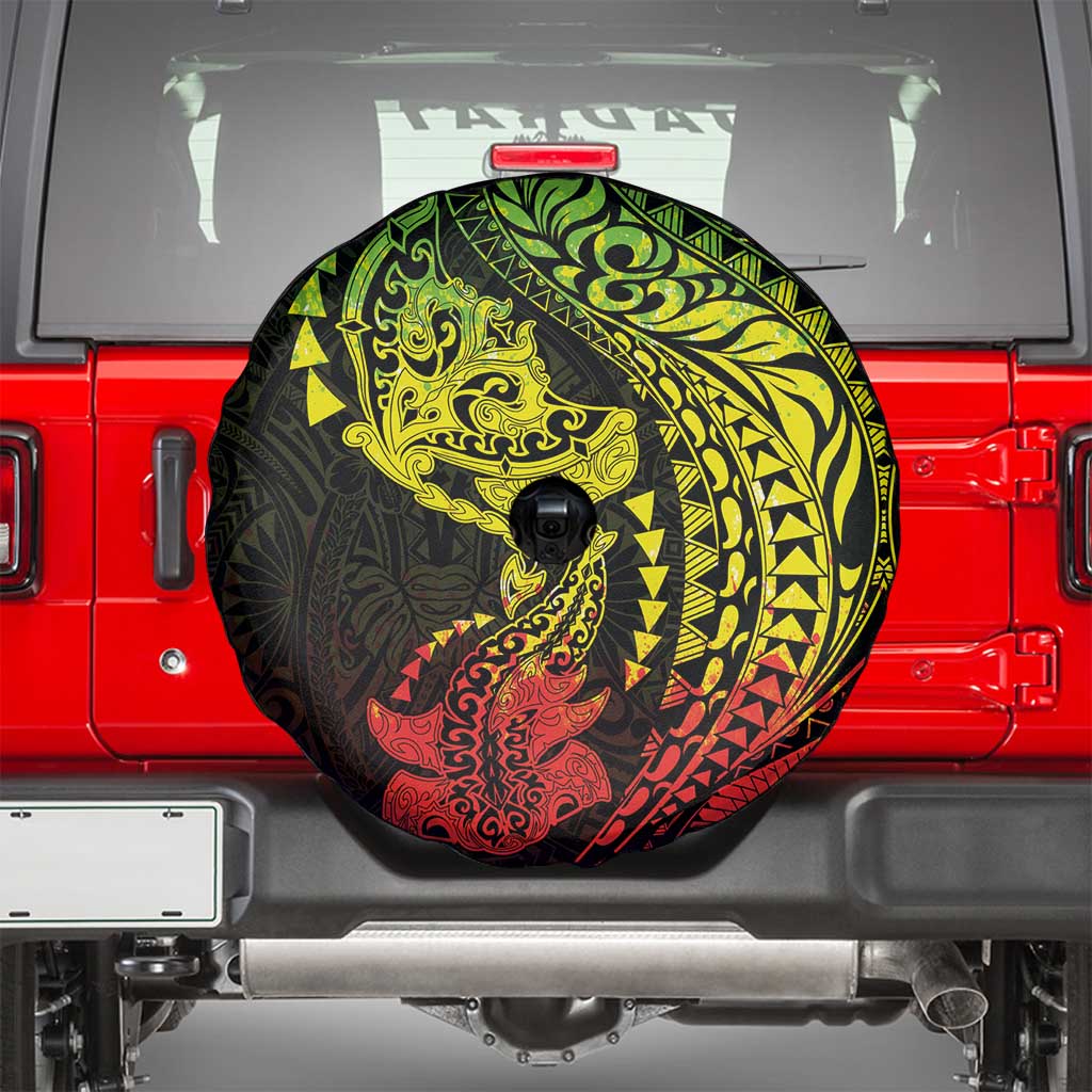 Hawaiian Manta Ray and Hammerhead Shark Tribal Tattoo Spare Tire Cover with Polynesian Tribal Pattern Reggae Style LT03 - Polynesian Pride