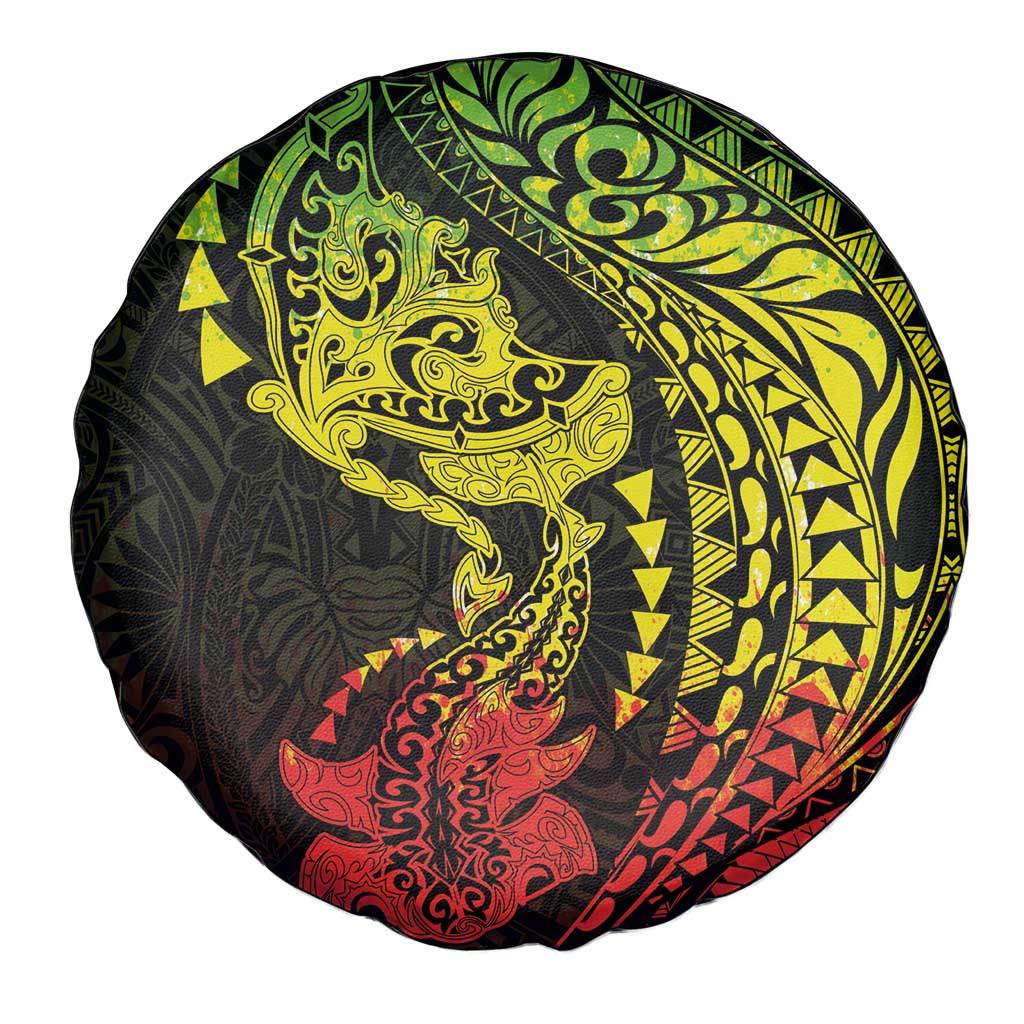 Hawaiian Manta Ray and Hammerhead Shark Tribal Tattoo Spare Tire Cover with Polynesian Tribal Pattern Reggae Style LT03 - Polynesian Pride