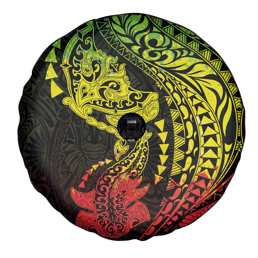 Hawaiian Manta Ray and Hammerhead Shark Tribal Tattoo Spare Tire Cover with Polynesian Tribal Pattern Reggae Style LT03 - Polynesian Pride