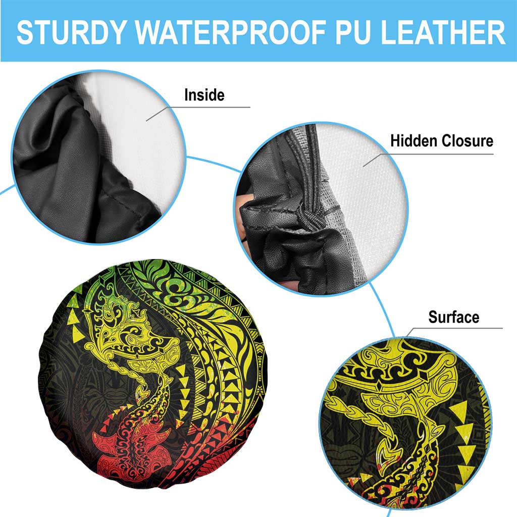 Hawaiian Manta Ray and Hammerhead Shark Tribal Tattoo Spare Tire Cover with Polynesian Tribal Pattern Reggae Style LT03 - Polynesian Pride