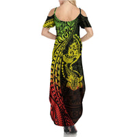 Hawaiian Manta Ray and Hammerhead Shark Tribal Tattoo Summer Maxi Dress with Polynesian Tribal Pattern Reggae Style LT03 - Polynesian Pride