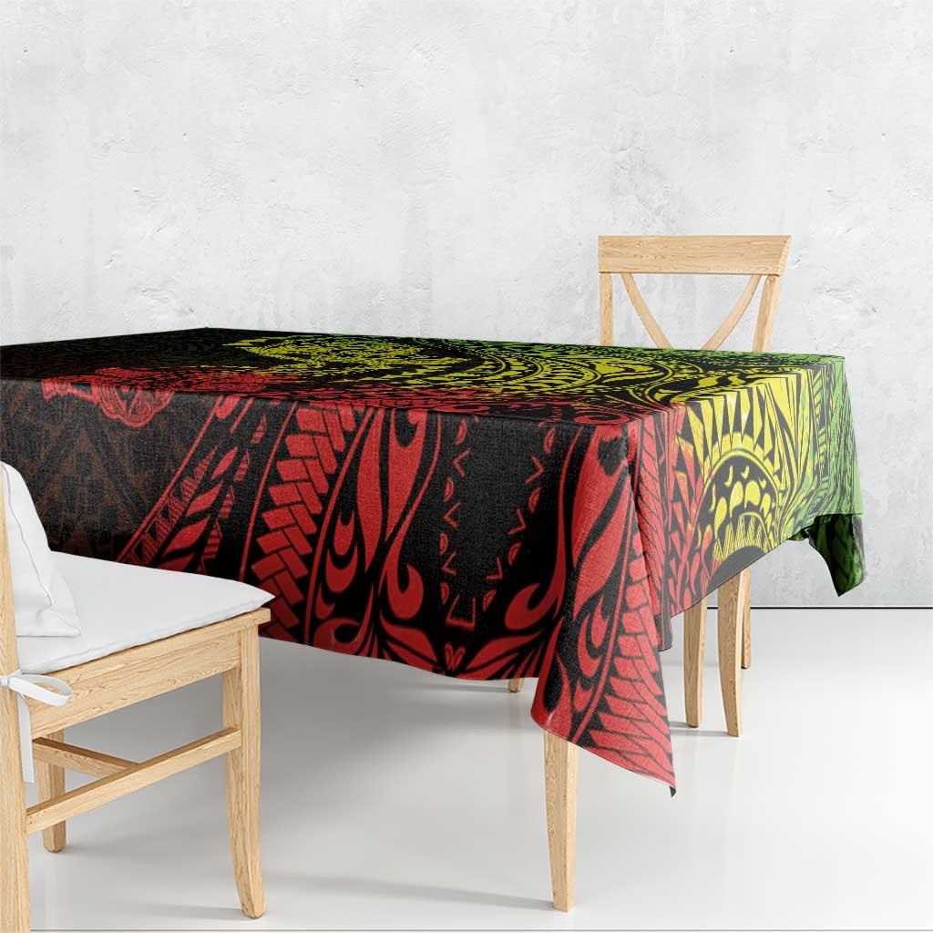 Hawaiian Manta Ray and Hammerhead Shark Tribal Tattoo Tablecloth with Polynesian Tribal Pattern Reggae Style