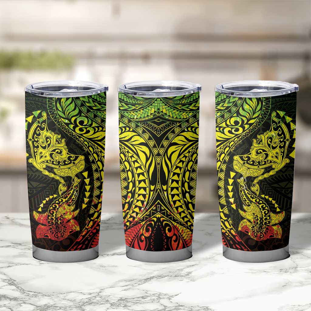 Hawaiian Manta Ray and Hammerhead Shark Tribal Tattoo Tumbler Cup with Polynesian Tribal Pattern Reggae Style LT03 - Polynesian Pride
