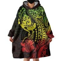 Hawaiian Manta Ray and Hammerhead Shark Tribal Tattoo Wearable Blanket Hoodie with Polynesian Tribal Pattern Reggae Style LT03 - Polynesian Pride