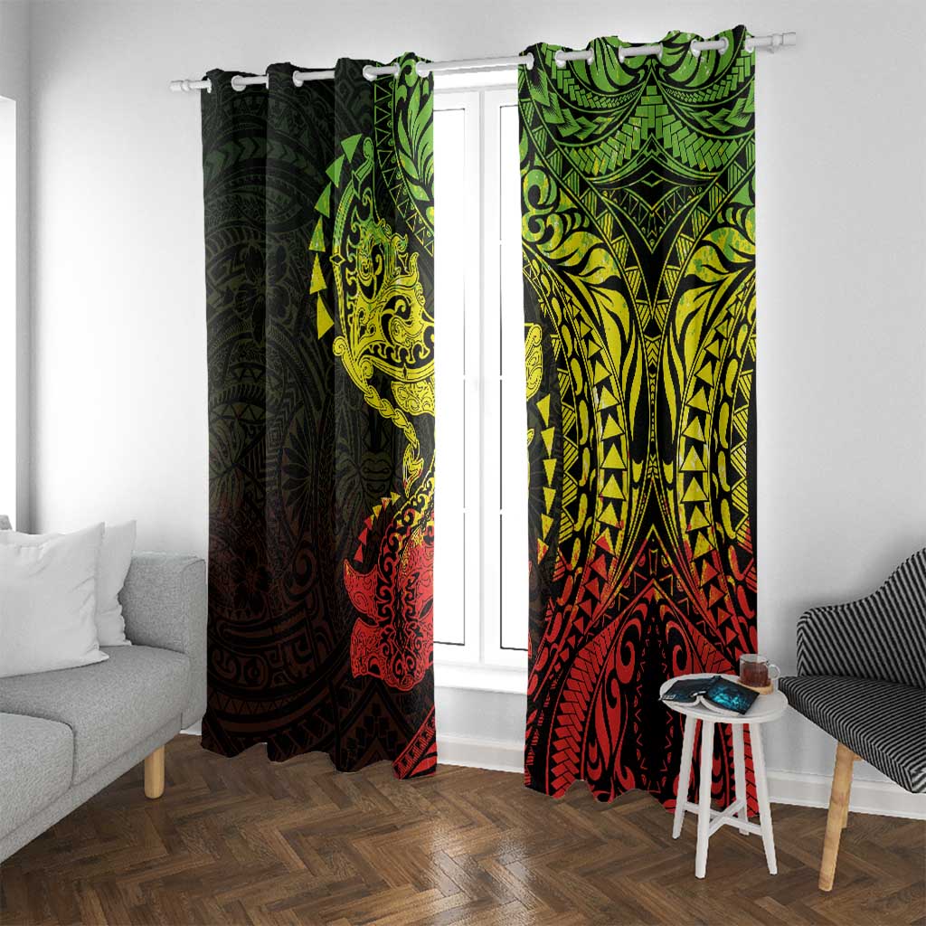 Hawaiian Manta Ray and Hammerhead Shark Tribal Tattoo Window Curtain with Polynesian Tribal Pattern Reggae Style
