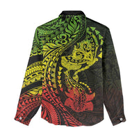 Hawaiian Manta Ray and Hammerhead Shark Tribal Tattoo Women Casual Shirt with Polynesian Tribal Pattern Reggae Style LT03 - Polynesian Pride
