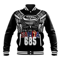 Super Samoa-Six Eight Five to The World Baseball Jacket Traditional Samoan Tattoo Black Color
