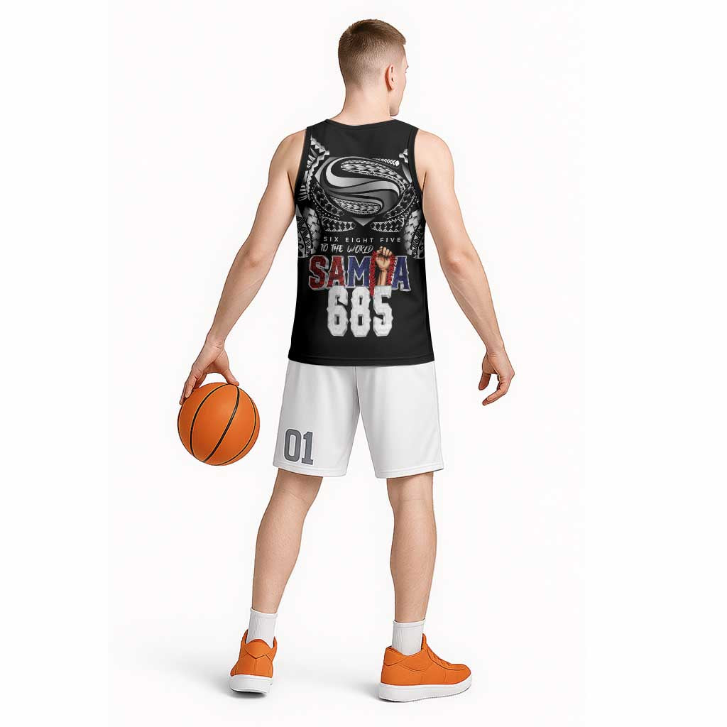 Super Samoa-Six Eight Five to The World Basketball Jersey Traditional Samoan Tattoo Black Color