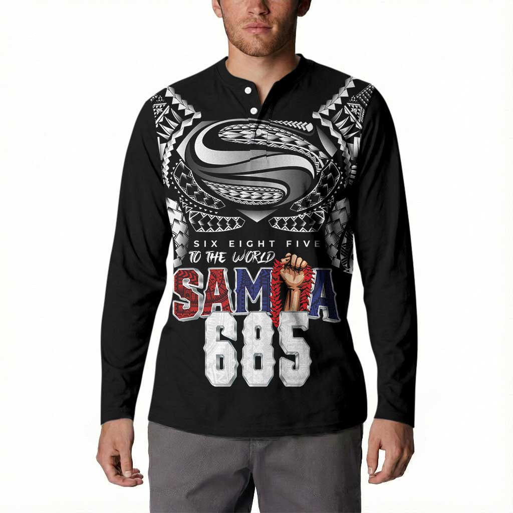 Super Samoa-Six Eight Five to The World Button Sweatshirt Traditional Samoan Tattoo Black Color