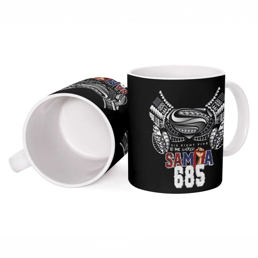 Super Samoa-Six Eight Five to The World Ceramic Mug Traditional Samoan Tattoo Black Color