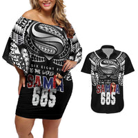 Super Samoa-Six Eight Five to The World Couples Matching Off Shoulder Short Dress and Hawaiian Shirt Traditional Samoan Tattoo Black Color LT03 Black - Polynesian Pride