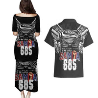 Super Samoa-Six Eight Five to The World Couples Matching Puletasi and Hawaiian Shirt Traditional Samoan Tattoo Black Color LT03 - Polynesian Pride