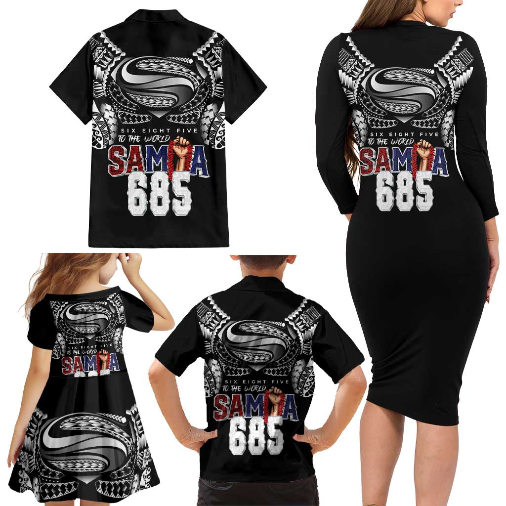 Super Samoa-Six Eight Five to The World Family Matching Long Sleeve Bodycon Dress and Hawaiian Shirt Traditional Samoan Tattoo Black Color LT03 - Polynesian Pride