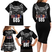 Super Samoa-Six Eight Five to The World Family Matching Long Sleeve Bodycon Dress and Hawaiian Shirt Traditional Samoan Tattoo Black Color LT03 - Polynesian Pride