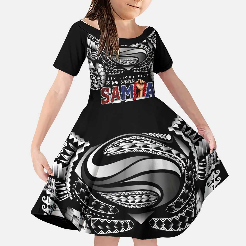 Super Samoa-Six Eight Five to The World Family Matching Off Shoulder Maxi Dress and Hawaiian Shirt Traditional Samoan Tattoo Black Color LT03 Daughter's Dress Black - Polynesian Pride