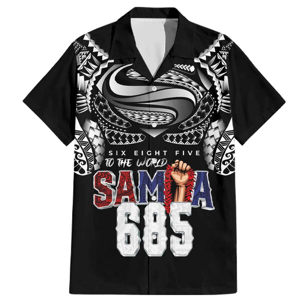 Super Samoa-Six Eight Five to The World Family Matching Off Shoulder Maxi Dress and Hawaiian Shirt Traditional Samoan Tattoo Black Color LT03 Dad's Shirt - Short Sleeve Black - Polynesian Pride