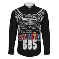 Super Samoa-Six Eight Five to The World Family Matching Off Shoulder Short Dress and Hawaiian Shirt Traditional Samoan Tattoo Black Color LT03 Dad's Shirt - Long Sleeve Black - Polynesian Pride