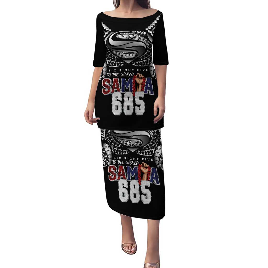 Super Samoa-Six Eight Five to The World Family Matching Puletasi and Hawaiian Shirt Traditional Samoan Tattoo Black Color LT03 Mom's Dress Black - Polynesian Pride