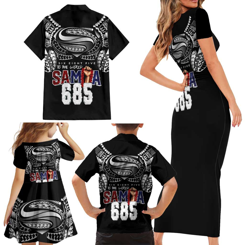 Super Samoa-Six Eight Five to The World Family Matching Short Sleeve Bodycon Dress and Hawaiian Shirt Traditional Samoan Tattoo Black Color LT03 - Polynesian Pride