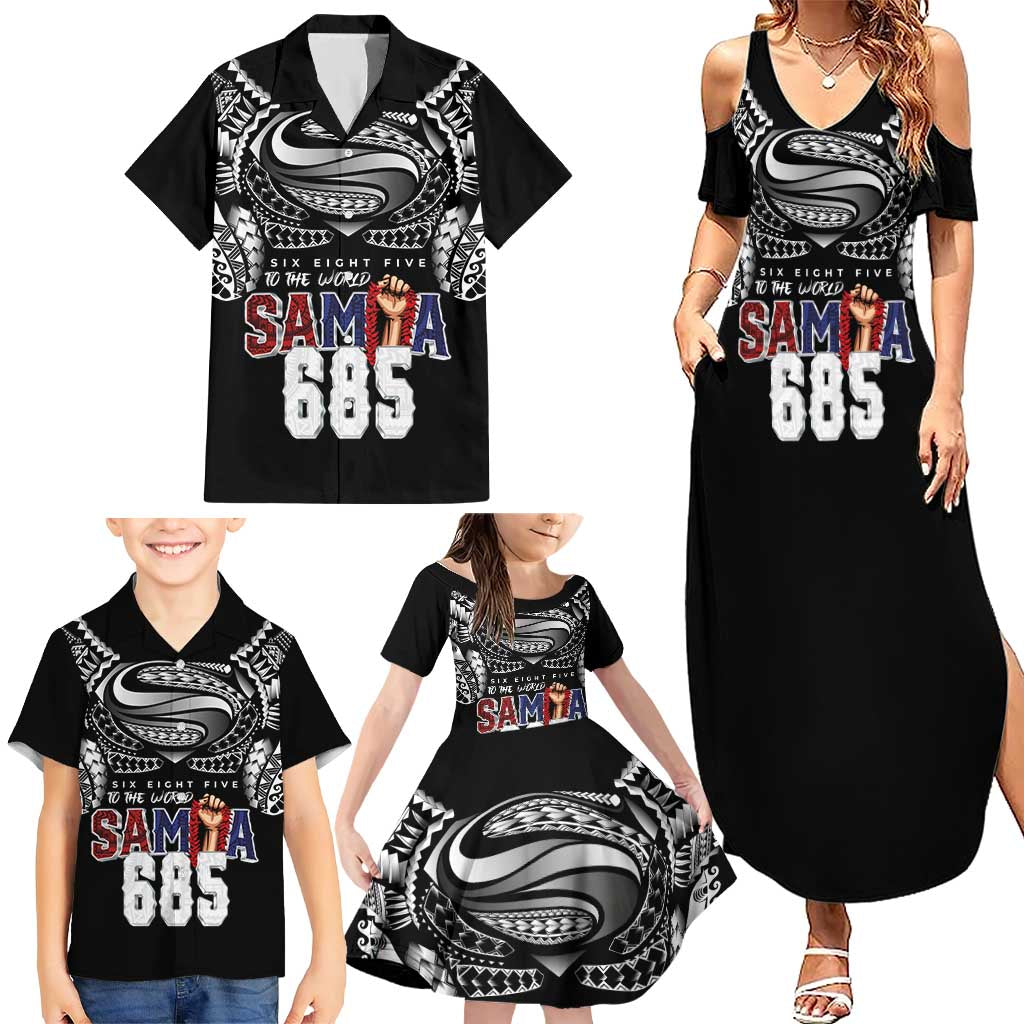 Super Samoa-Six Eight Five to The World Family Matching Summer Maxi Dress and Hawaiian Shirt Traditional Samoan Tattoo Black Color LT03 - Polynesian Pride
