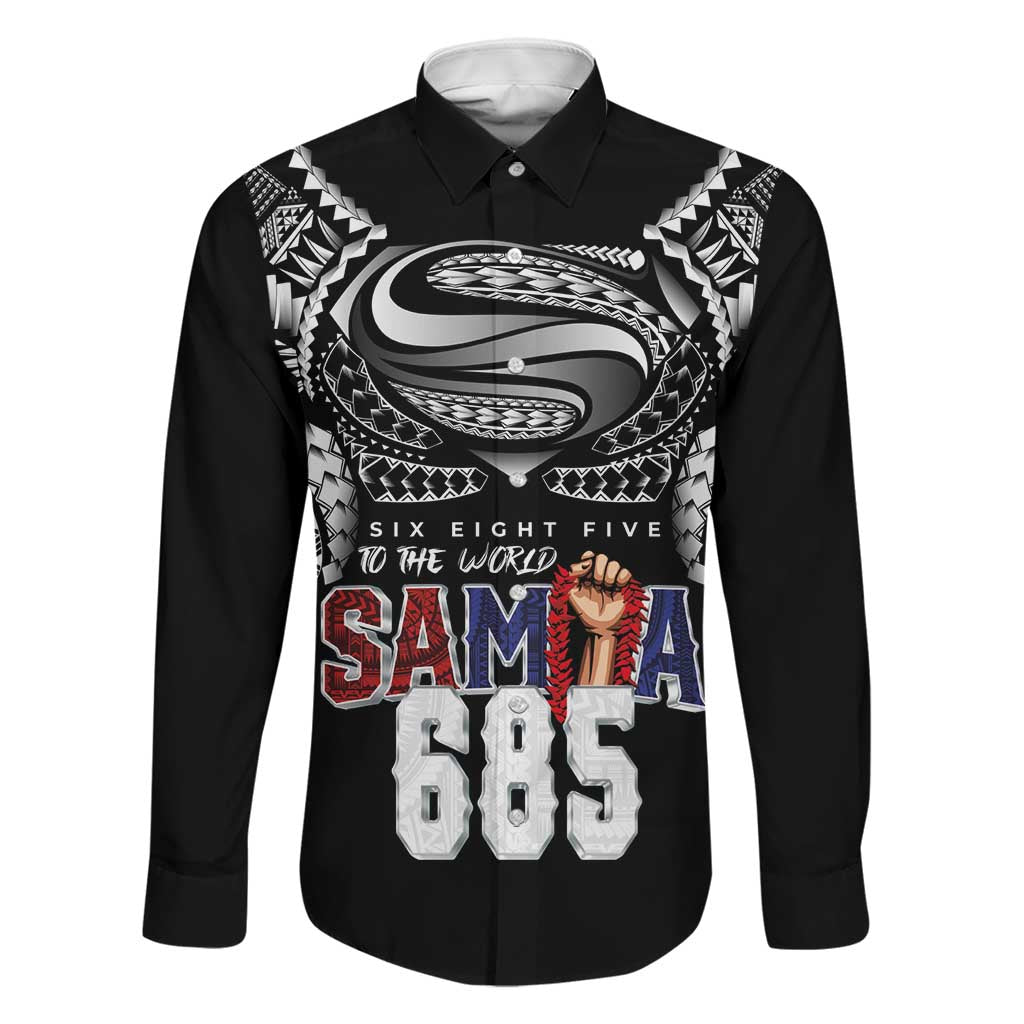 Super Samoa-Six Eight Five to The World Family Matching Summer Maxi Dress and Hawaiian Shirt Traditional Samoan Tattoo Black Color LT03 Dad's Shirt - Long Sleeve Black - Polynesian Pride