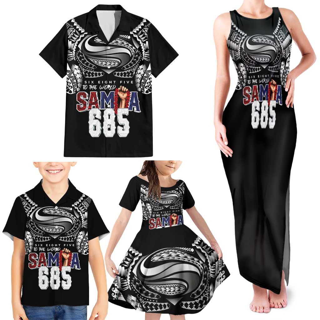 Super Samoa-Six Eight Five to The World Family Matching Tank Maxi Dress and Hawaiian Shirt Traditional Samoan Tattoo Black Color LT03 - Polynesian Pride
