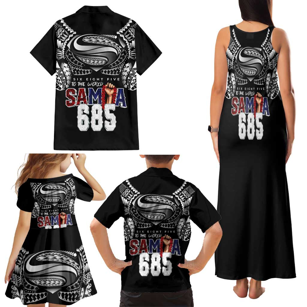Super Samoa-Six Eight Five to The World Family Matching Tank Maxi Dress and Hawaiian Shirt Traditional Samoan Tattoo Black Color LT03 - Polynesian Pride