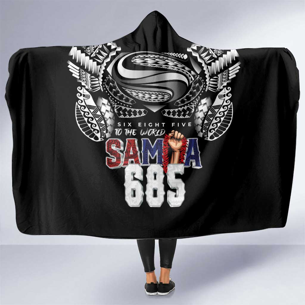 Super Samoa-Six Eight Five to The World Hooded Blanket Traditional Samoan Tattoo Black Color