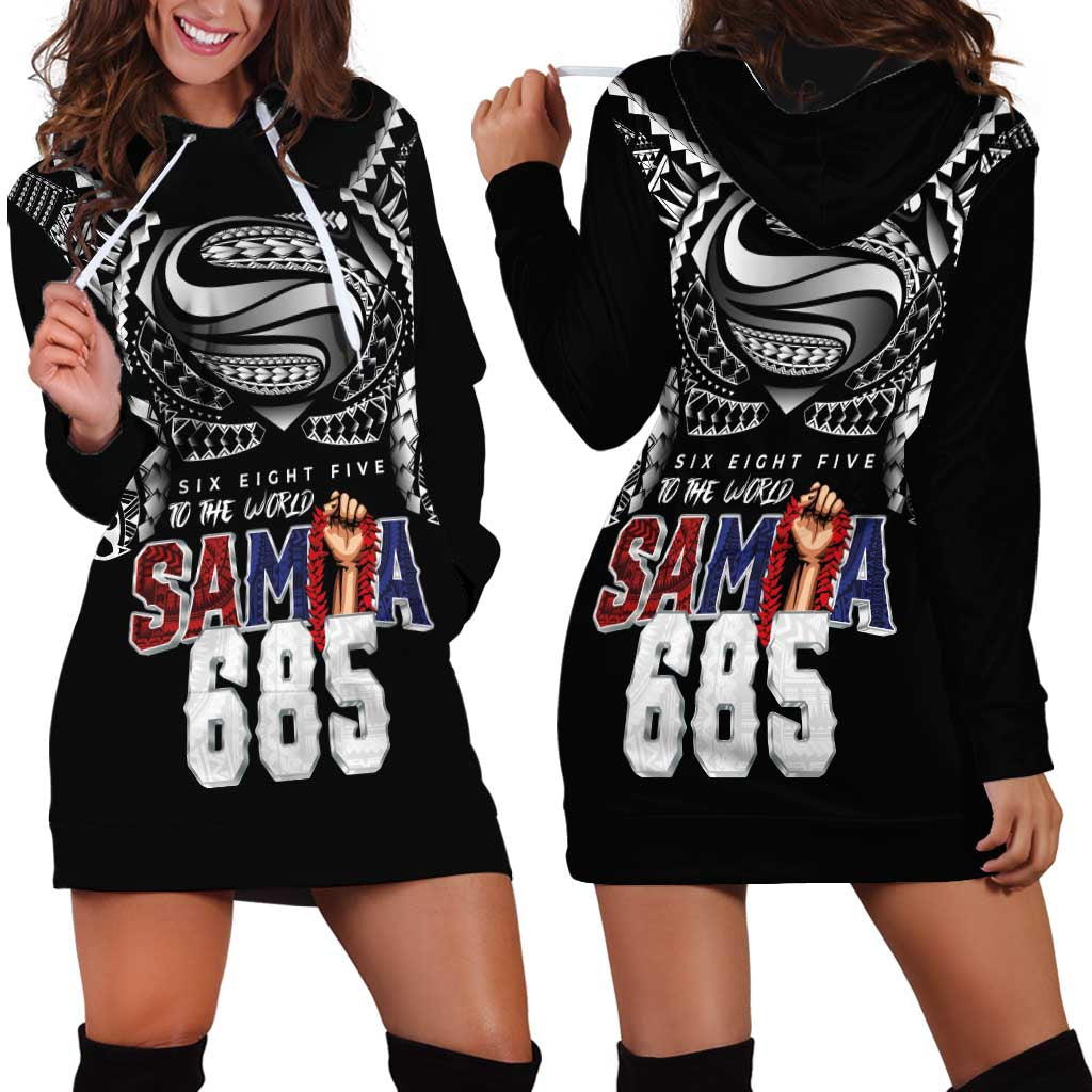 Super Samoa-Six Eight Five to The World Hoodie Dress Traditional Samoan Tattoo Black Color LT03 - Polynesian Pride