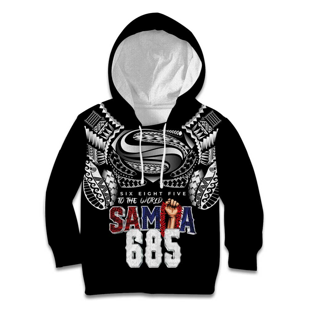 Super Samoa-Six Eight Five to The World Kid Hoodie Traditional Samoan Tattoo Black Color
