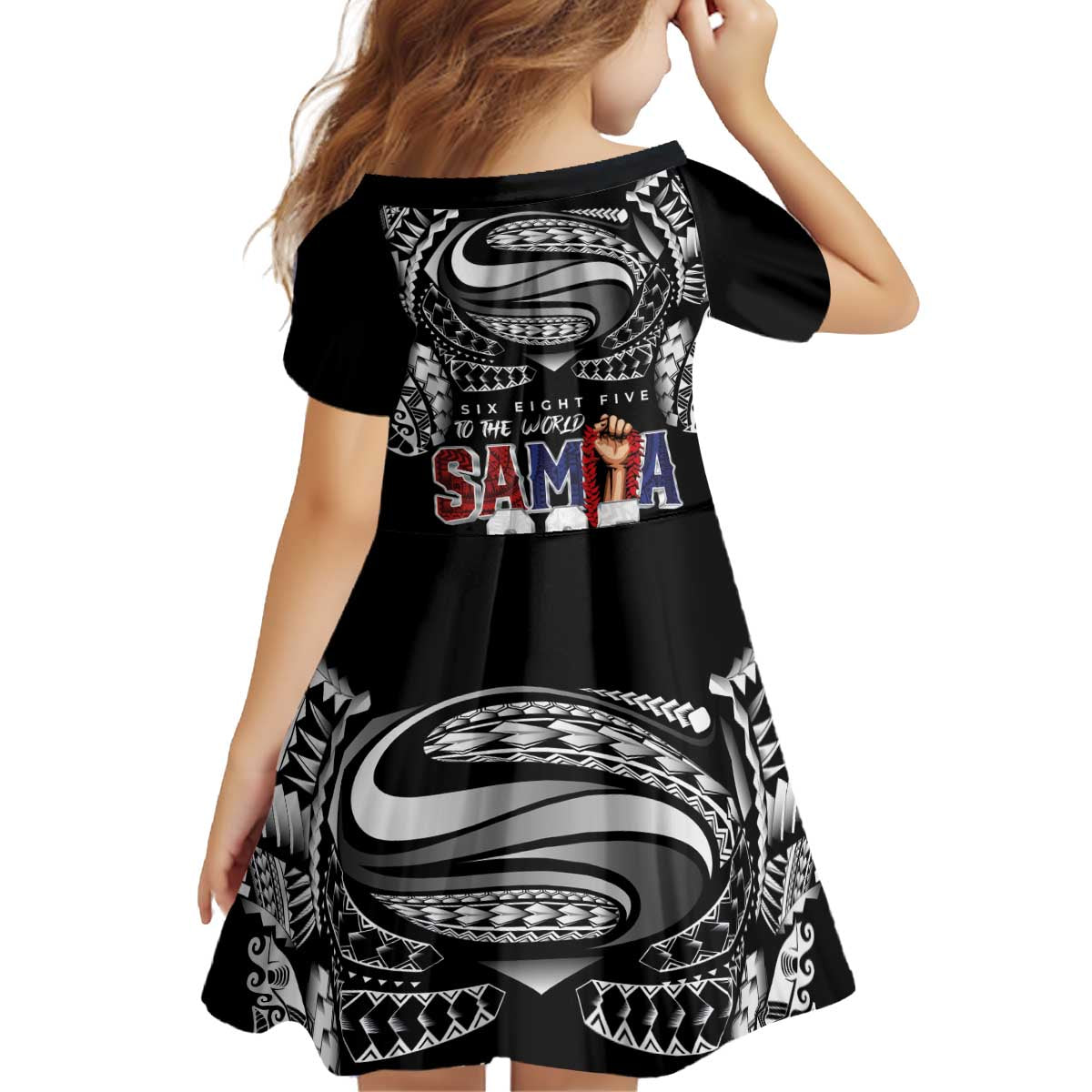Super Samoa-Six Eight Five to The World Kid Short Sleeve Dress Traditional Samoan Tattoo Black Color LT03 - Polynesian Pride