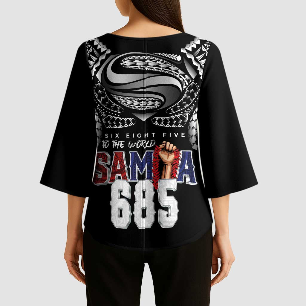 Super Samoa-Six Eight Five to The World Kimono Sleeve Blouse Traditional Samoan Tattoo Black Color