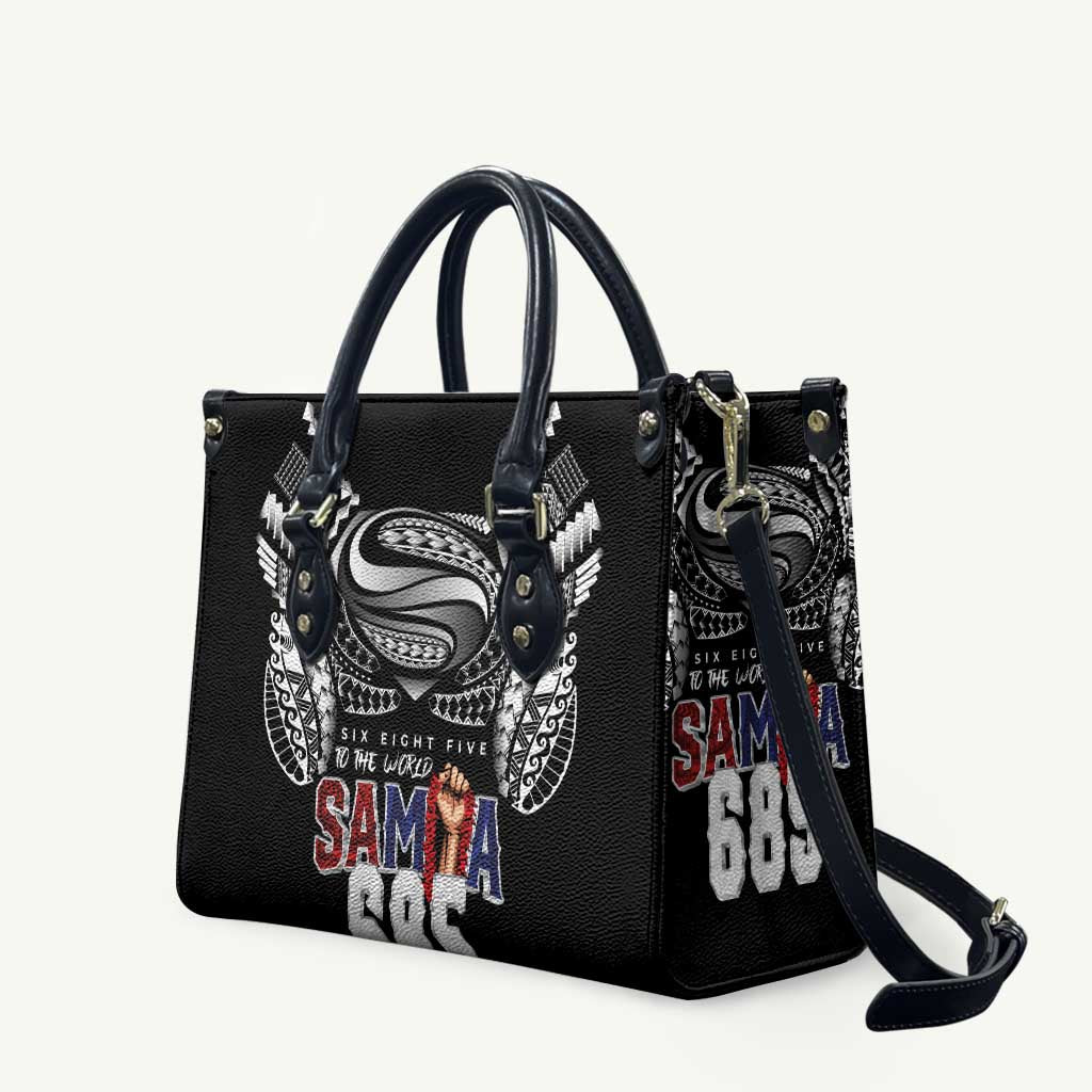 Super Samoa-Six Eight Five to The World Leather Bag Traditional Samoan Tattoo Black Color