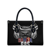 Super Samoa-Six Eight Five to The World Leather Bag Traditional Samoan Tattoo Black Color